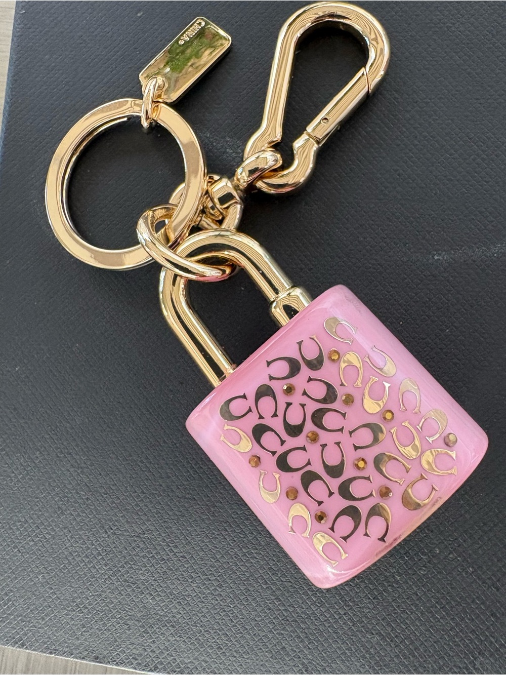 Coach Pink Padlock Key Charm with Gold Hardware